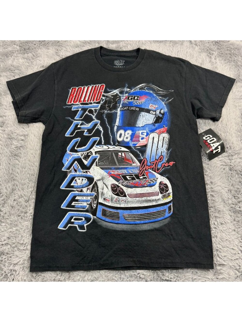 Vintage Goat Crew T-Shirt Men's S Black Rolling Thunder Racing Graphic Cotton